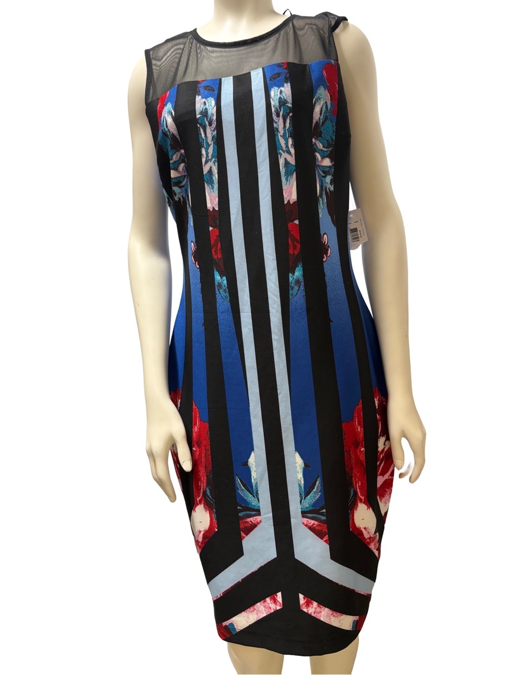 Bisou Bisou Black, Blue & Red Striped Floral Sheath Dress